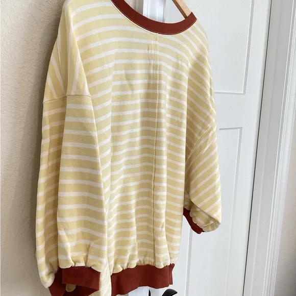 Anthropologie Niki Bubble Sweatshirt Pilcro NEW XL Yellow Stripe - Picture 7 of 11